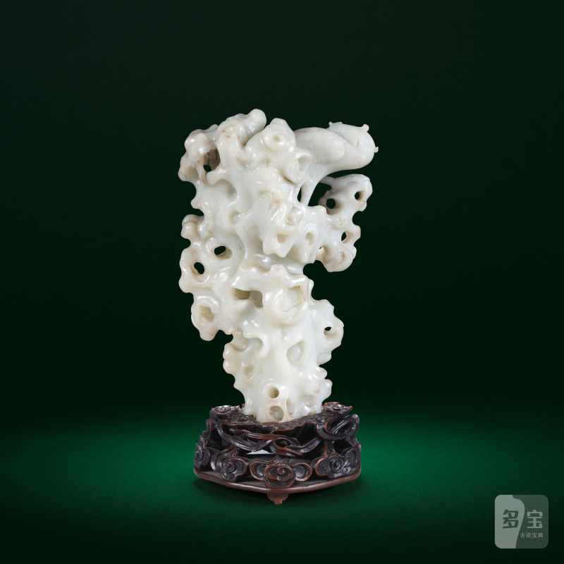 十八世紀 白玉雕有鳳來儀山子擺件 | A WHITE JADE 'PHOENIX ON ROCKWORK' RETICULATED GROUP - 图4